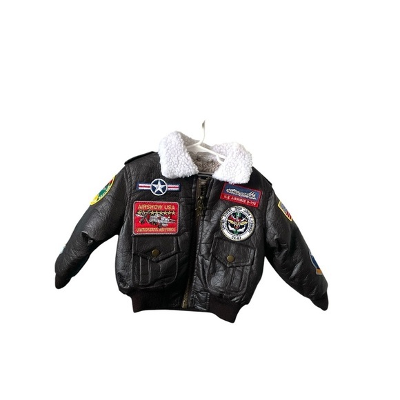Kids Black Bomber Jacket with Patches - Picture 1 of 8